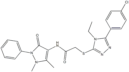 2-[[5-(4-chlorophenyl)-4-ethyl-1,2,4-triazol-3-yl]sulfanyl]-N-(1,5-dimethyl-3-oxo-2-phenylpyrazol-4-yl)acetamide Struktur