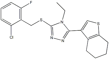 3-[(2-chloro-6-fluorophenyl)methylsulfanyl]-4-ethyl-5-(4,5,6,7-tetrahydro-1-benzothiophen-3-yl)-1,2,4-triazole Struktur