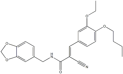 (E)-N-(1,3-benzodioxol-5-ylmethyl)-3-(4-butoxy-3-ethoxyphenyl)-2-cyanoprop-2-enamide Struktur