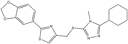 2-(1,3-benzodioxol-5-yl)-4-[(5-cyclohexyl-4-methyl-1,2,4-triazol-3-yl)sulfanylmethyl]-1,3-thiazole Struktur