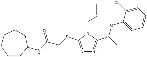 2-[[5-[1-(2-chlorophenoxy)ethyl]-4-prop-2-enyl-1,2,4-triazol-3-yl]sulfanyl]-N-cycloheptylacetamide Struktur