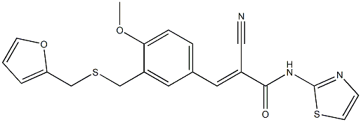 (E)-2-cyano-3-[3-(furan-2-ylmethylsulfanylmethyl)-4-methoxyphenyl]-N-(1,3-thiazol-2-yl)prop-2-enamide Struktur