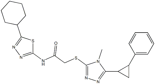 N-(5-cyclohexyl-1,3,4-thiadiazol-2-yl)-2-[[4-methyl-5-(2-phenylcyclopropyl)-1,2,4-triazol-3-yl]sulfanyl]acetamide Struktur