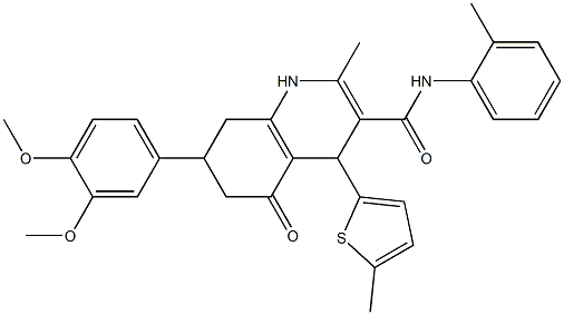 7-(3,4-dimethoxyphenyl)-2-methyl-N-(2-methylphenyl)-4-(5-methylthiophen-2-yl)-5-oxo-4,6,7,8-tetrahydro-1H-quinoline-3-carboxamide Struktur