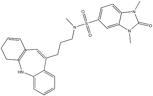 N-[3-(5,6-dihydrobenzo[b][1]benzazepin-11-yl)propyl]-N,1,3-trimethyl-2-oxobenzimidazole-5-sulfonamide Struktur