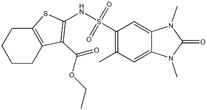 ethyl 2-[(1,3,6-trimethyl-2-oxobenzimidazol-5-yl)sulfonylamino]-4,5,6,7-tetrahydro-1-benzothiophene-3-carboxylate Struktur