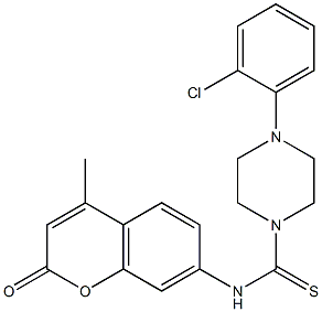 4-(2-chlorophenyl)-N-(4-methyl-2-oxochromen-7-yl)piperazine-1-carbothioamide Struktur