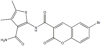 6-bromo-N-(3-carbamoyl-4,5-dimethylthiophen-2-yl)-2-oxochromene-3-carboxamide Struktur