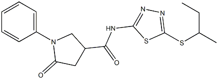 N-(5-butan-2-ylsulfanyl-1,3,4-thiadiazol-2-yl)-5-oxo-1-phenylpyrrolidine-3-carboxamide Struktur