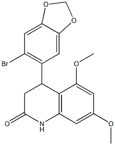 4-(6-bromo-1,3-benzodioxol-5-yl)-5,7-dimethoxy-3,4-dihydro-1H-quinolin-2-one Struktur