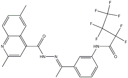 N-[(E)-1-[3-(2,2,3,3,4,4,4-heptafluorobutanoylamino)phenyl]ethylideneamino]-2,6-dimethylquinoline-4-carboxamide Struktur