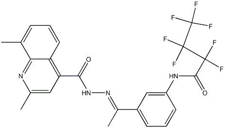 N-[(E)-1-[3-(2,2,3,3,4,4,4-heptafluorobutanoylamino)phenyl]ethylideneamino]-2,8-dimethylquinoline-4-carboxamide Struktur