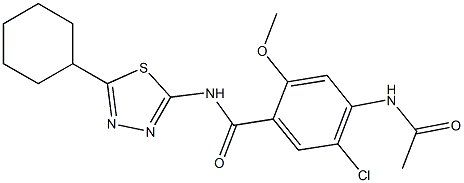 4-acetamido-5-chloro-N-(5-cyclohexyl-1,3,4-thiadiazol-2-yl)-2-methoxybenzamide Struktur