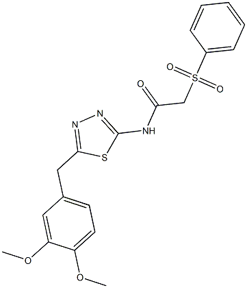 2-(benzenesulfonyl)-N-[5-[(3,4-dimethoxyphenyl)methyl]-1,3,4-thiadiazol-2-yl]acetamide Struktur