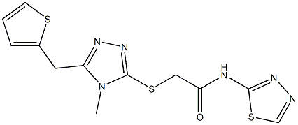 2-[[4-methyl-5-(thiophen-2-ylmethyl)-1,2,4-triazol-3-yl]sulfanyl]-N-(1,3,4-thiadiazol-2-yl)acetamide Struktur