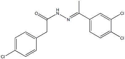 2-(4-chlorophenyl)-N-[(E)-1-(3,4-dichlorophenyl)ethylideneamino]acetamide Struktur