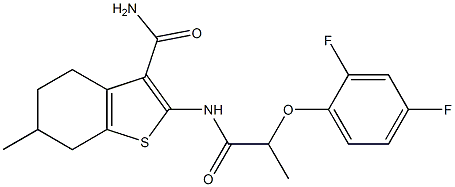 2-[2-(2,4-difluorophenoxy)propanoylamino]-6-methyl-4,5,6,7-tetrahydro-1-benzothiophene-3-carboxamide Struktur