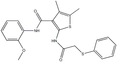 N-(2-methoxyphenyl)-4,5-dimethyl-2-[(2-phenylsulfanylacetyl)amino]thiophene-3-carboxamide Struktur