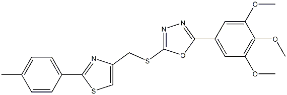 2-[[2-(4-methylphenyl)-1,3-thiazol-4-yl]methylsulfanyl]-5-(3,4,5-trimethoxyphenyl)-1,3,4-oxadiazole Struktur