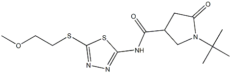 1-tert-butyl-N-[5-(2-methoxyethylsulfanyl)-1,3,4-thiadiazol-2-yl]-5-oxopyrrolidine-3-carboxamide Struktur