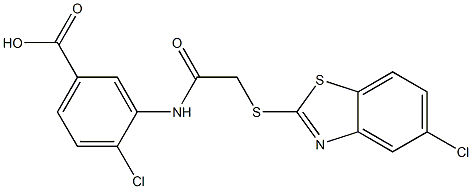 4-chloro-3-[[2-[(5-chloro-1,3-benzothiazol-2-yl)sulfanyl]acetyl]amino]benzoic acid Struktur