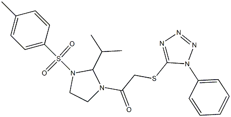 1-[3-(4-methylphenyl)sulfonyl-2-propan-2-ylimidazolidin-1-yl]-2-(1-phenyltetrazol-5-yl)sulfanylethanone Struktur