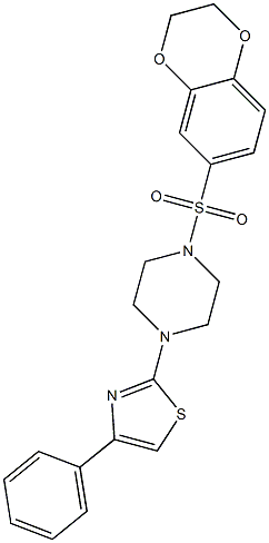 2-[4-(2,3-dihydro-1,4-benzodioxin-6-ylsulfonyl)piperazin-1-yl]-4-phenyl-1,3-thiazole Struktur