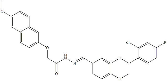 N-[(E)-[3-[(2-chloro-4-fluorophenyl)methoxy]-4-methoxyphenyl]methylideneamino]-2-(6-methoxynaphthalen-2-yl)oxyacetamide Struktur