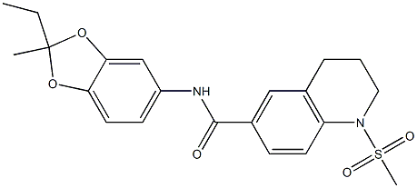 N-(2-ethyl-2-methyl-1,3-benzodioxol-5-yl)-1-methylsulfonyl-3,4-dihydro-2H-quinoline-6-carboxamide Struktur