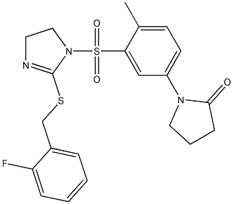 1-[3-[[2-[(2-fluorophenyl)methylsulfanyl]-4,5-dihydroimidazol-1-yl]sulfonyl]-4-methylphenyl]pyrrolidin-2-one Struktur