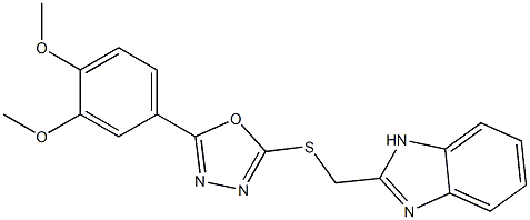 2-(1H-benzimidazol-2-ylmethylsulfanyl)-5-(3,4-dimethoxyphenyl)-1,3,4-oxadiazole Struktur