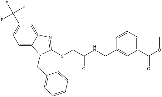 methyl 3-[[[2-[1-benzyl-5-(trifluoromethyl)benzimidazol-2-yl]sulfanylacetyl]amino]methyl]benzoate Struktur