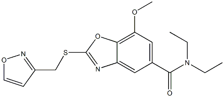 N,N-diethyl-7-methoxy-2-(1,2-oxazol-3-ylmethylsulfanyl)-1,3-benzoxazole-5-carboxamide Struktur