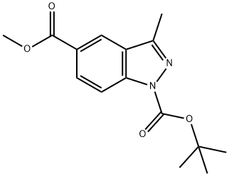 1H-Indazole-1,5-dicarboxylic acid, 3-Methyl-, 1-(1,1-diMethylethyl) 5-Methyl ester Struktur