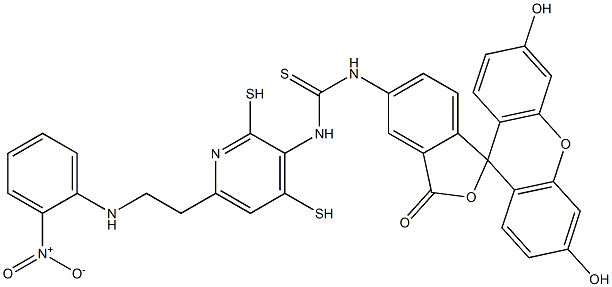 (2-nitroaniline-N-ethyldithio)-2-(pyridyl-5-thioureido-N'-(5-fluorescein)) Struktur