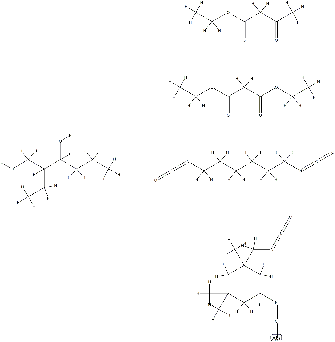 Propanedioic acid, diethyl ester, reaction products with 1,6-diisocyanatohexane homopolymer, ethyl acetoacetate, 2-ethyl-1,3-hexanediol and 5-isocyanato-1-(isocyanatomethyl) -1,3,3-trimethylcyclohexane homopolymer Struktur