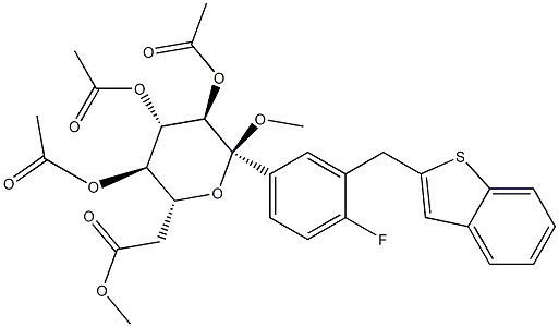 Methyl 2,3,4,6-tetra-O-acetyl-1-C-[3-(1-benzothien-2-ylmethyl)-4-fluorophenyl]-alpha-glucopyranoside Struktur