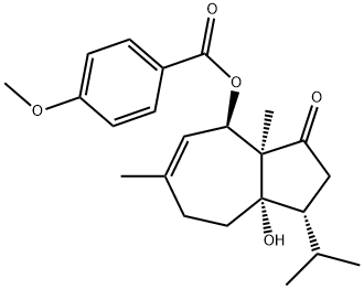 4-Methoxybenzoic acid (1R)-1,2,3,3a,4,7,8,8a-octahydro-8aβ-hydroxy-3aβ,6-dimethyl-1β-(1-methylethyl)-3-oxoazulen-4α-yl ester Struktur