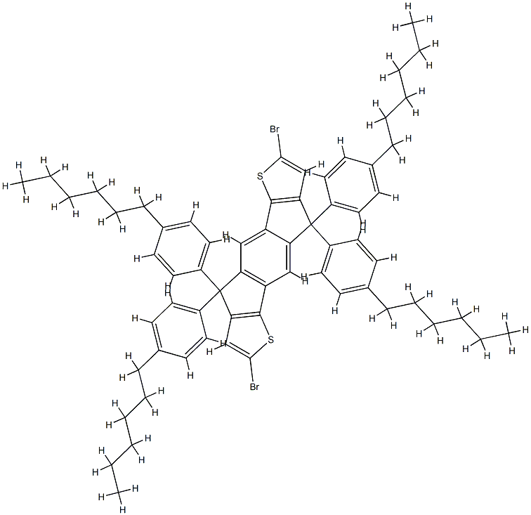 2,7-dibroMo-4,9-dihydro-4,4,9,9-tetrakis(4-hexylphenyl)-s-indaceno[1,2-b:5,6-b']dithiophene Structure