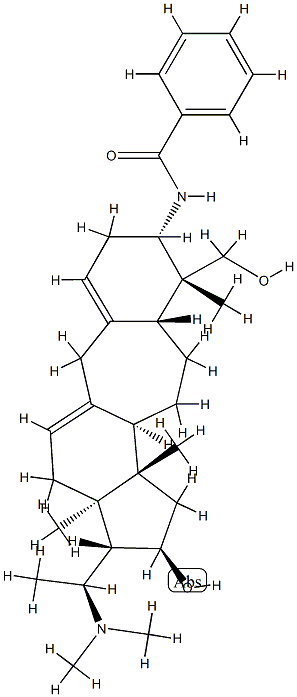 N-[(20S)-20-(Dimethylamino)-16α-hydroxy-4β-hydroxymethyl-4,14-dimethyl-B(9a)-homo-19-nor-5α-pregna-1(10),9(11)-dien-3β-yl]benzamide Struktur