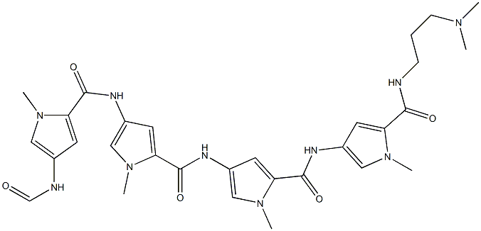 1H-Pyrrole-2-carboxamide, N-(5-(((3-(dimethylamino)propyl)amino)carbon yl)-1-methyl-1H-pyrrol-3-yl)-4-(((4-(((4-(formylamino)-1-methyl-1H-pyr rol-2-yl)carbonyl)amino)-1-methyl-1H-pyrrol-2-yl)carbonyl)amino)-1-met hyl- Struktur