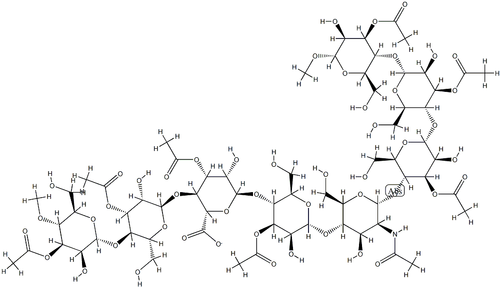 (2S,3S,4S,5S,6S)-6-[(2R,3R,4S,5S,6R)-6-[(2R,3S,4R,5S,6R)-5-acetamido-6 -[(2R,3R,4S,5S,6R)-4-acetyloxy-6-[(2R,3R,4S,5S,6R)-4-acetyloxy-6-[(2R, 3R,4S,5S,6S)-4-acetyloxy-5-hydroxy-2-(hydroxymethyl)-6-methoxy-oxan-3- yl]oxy-5-hydroxy-2-(hydroxymethyl)oxan-3-yl]oxy-5-hydroxy-2-(hydroxyme thyl)oxan-3-yl]oxy-4-hydroxy-2-(hydroxymethyl)oxan-3-yl]oxy-4-acetylox y-5-hydroxy-2-(hydroxymethyl)oxan-3-yl]oxy-4-acetyloxy-3-[(2R,3S,4S,5R ,6R)-4-acetyloxy-5-[(2R,3S,4S,5R,6R)-4-acetyloxy-3-hydroxy-6-(hydroxym ethyl)-5-methoxy-oxan-2-yl]oxy-3-hydroxy-6-(hydroxymethyl)oxan-2-yl]ox y-5-hydroxy-oxane-2-carboxylate Struktur