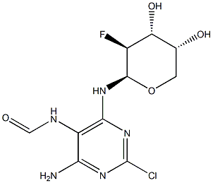 N-[4-Amino-2-chloro-6-[(2-deoxy-2-fluoro-β-D-arabinopyranosyl)amino]-5-pyrimidinyl]-formamide Struktur