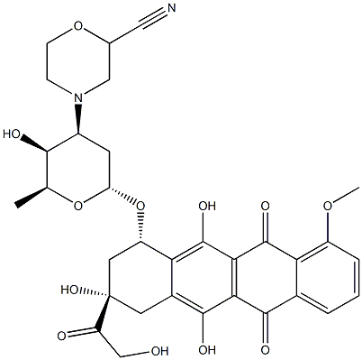 (8S,10S)-10-[[3-(2-Cyano-4-morpholinyl)-2,3,6-trideoxy-α-L-lyxo-hexopyranosyl]oxy]-7,8,9,10-tetrahydro-6,8,11-trihydroxy-8-(hydroxyacetyl)-1-methoxy-5,12-naphthacenedione Struktur