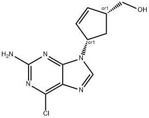 (-)-(1S,4R)-4-(2'-amino-6'-chloro-9'H-purin-9'-yl)cyclopent-2-enylmethanol Struktur