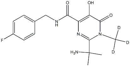 2-(1-Amino-1-methylethyl)-N-(4-fluorobenzyl)-5-hydroxy-1-methyl-6-oxo-1,6-dihydropyrimidine-4-carboxamide-d3 Struktur