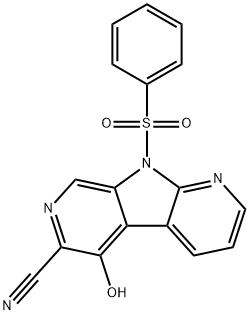 9H-Pyrrolo[2,3-b:5,4-c']dipyridine-6-carbonitrile, 5-hydroxy-9-(phenylsulfonyl)- Struktur