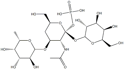 (galactopyranosyl(1-4)-fucopyranosyl(1-3))-N-acetylglucosamine 1-phosphate Struktur