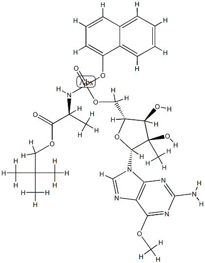 N-(2'-C-Methyl-6-O-Methyl-P-1-naphthalenyl-5'-guanylyl)-L-alanine 2,2-diMethylpropyl ester Struktur