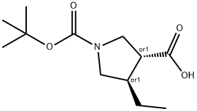 (3R,4R)-1-[(tert-butoxy)carbonyl]-4-ethylpyrrolidine-3-carboxyli Struktur